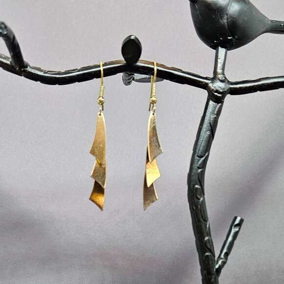 Triple layer, Fringe Earrings, Gold Plate, on Gold Plated Earwires - 2 1/4" - Picture 2 of 6